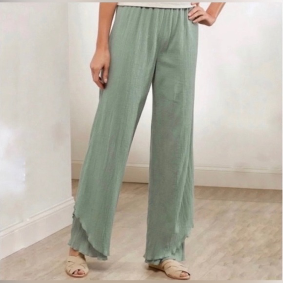 Soft Surroundings Pants - SOFT SURROUNDINGS Beachy LaMarché Gauze Cotton Wide Leg Loungewear Pants Size M